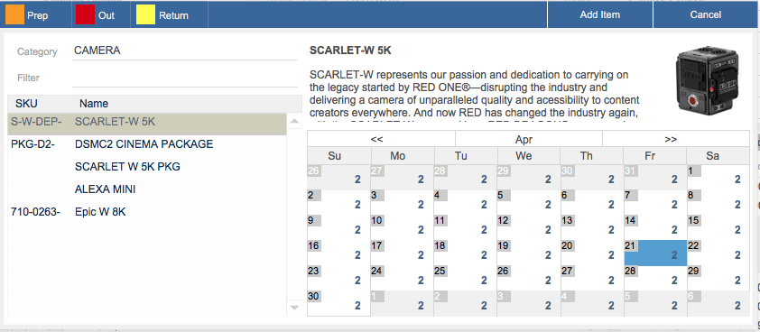 eX-RentalTracker Availability calendar screen shot